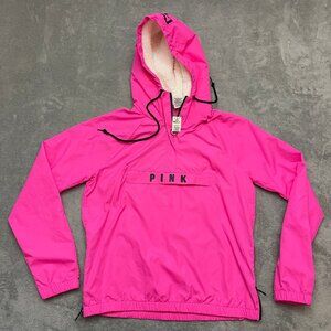 Victoria's Secret Pink Sherpa Hood Anorak 1/2 Zip Logo Windbreaker Size XS